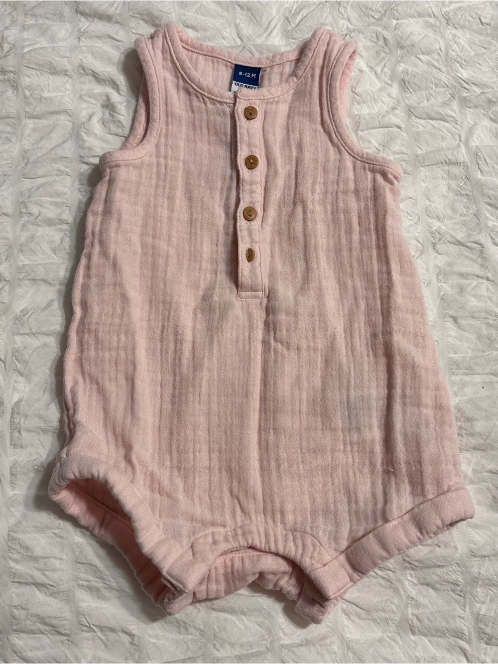 Old Navy Light Pink Muslin Baby Romper with Button Front